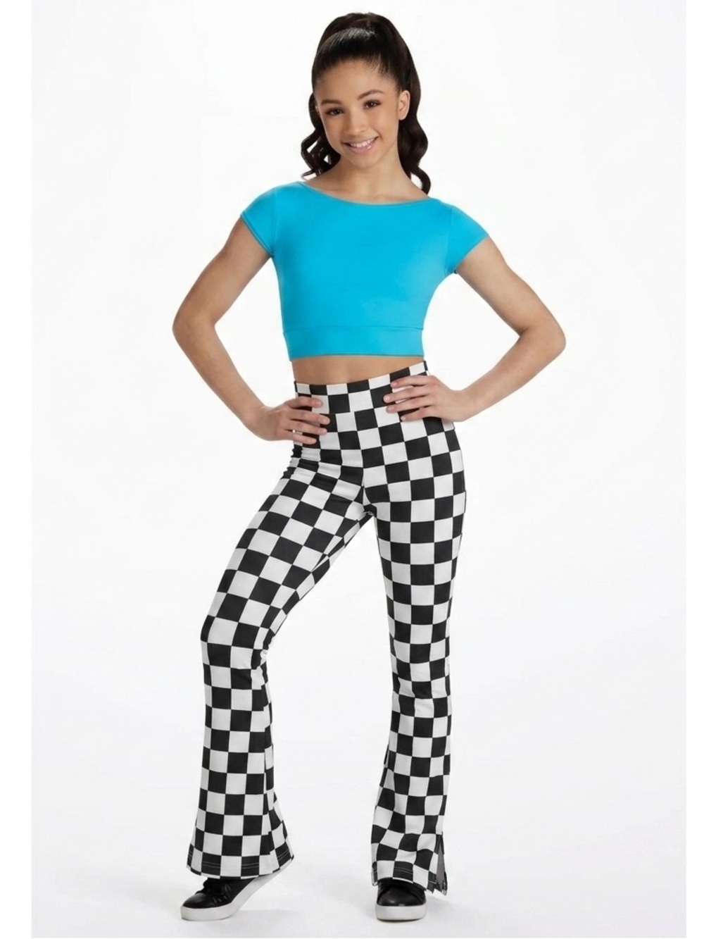 Balera Weissman 2Pc Dance Costume Blue Crop Top Checker Flare Pants LA